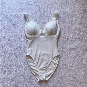 Women’s Cream One-Piece Swimsuit - Scalloped V-Neck